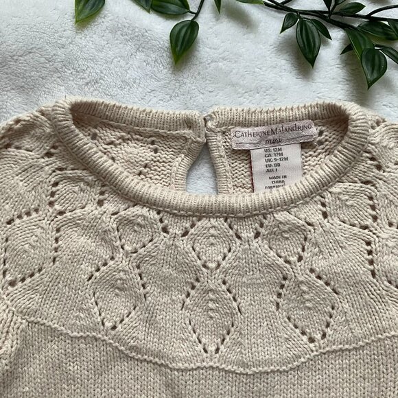 Catherine Malandrino Mini Sweater Baby Dress 12M | Cream Knit w/ Flowers VGUC - Picture 2 of 16